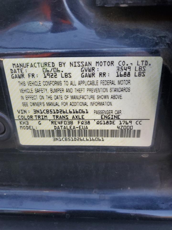 2006 Nissan Sentra 1.8 VIN: 3N1CB51D26L616061 Lot: 74612304