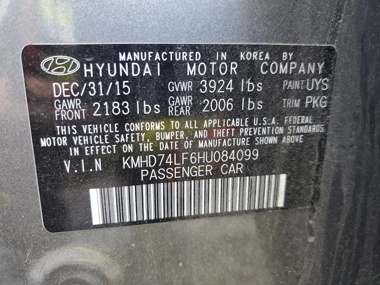 KMHD74LF6HU084099 2017 HYUNDAI ELANTRA - Image 12