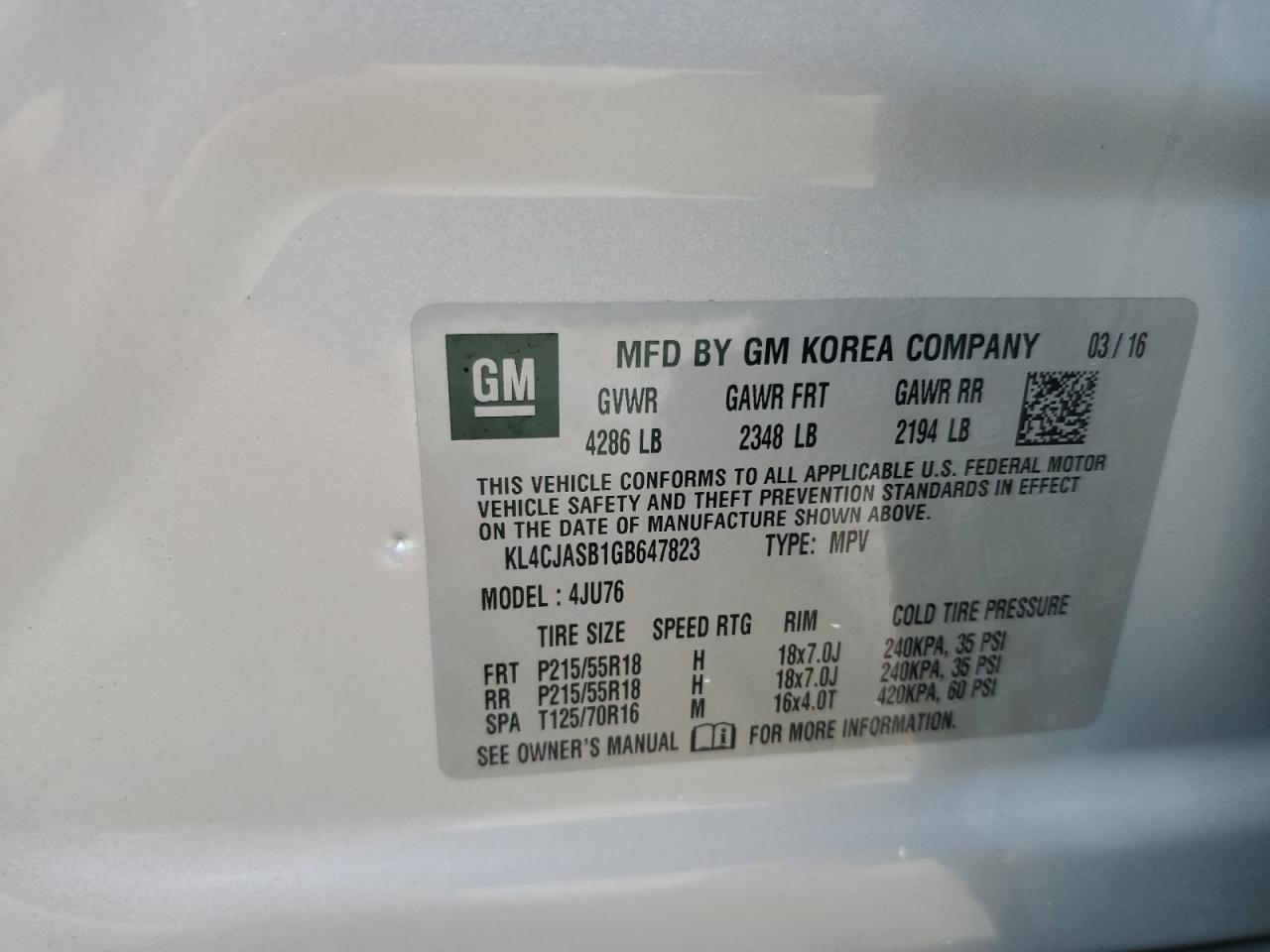 KL4CJASB1GB647823 2016 Buick Encore