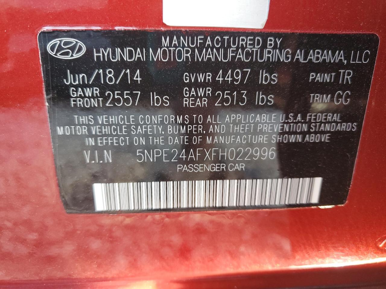 2015 Hyundai Sonata Se VIN: 5NPE24AFXFH022996 Lot: 84596544