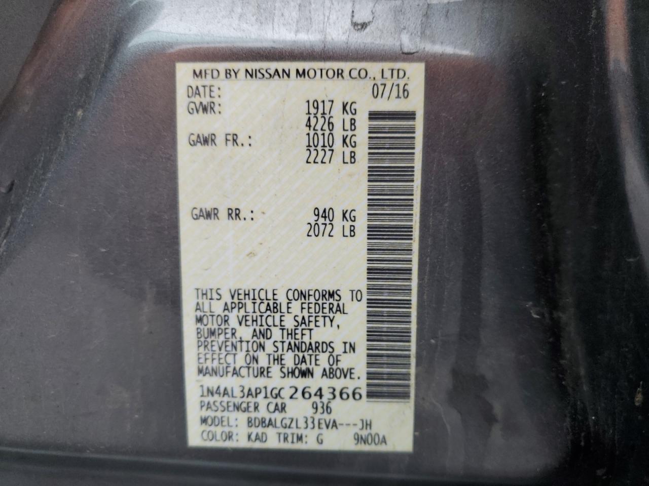 1N4AL3AP1GC264366 2016 Nissan Altima 2.5