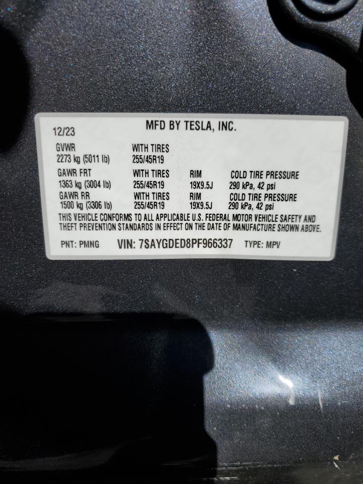 2023 Tesla Model Y VIN: 7SAYGDED8PF966337 Lot: 75775854