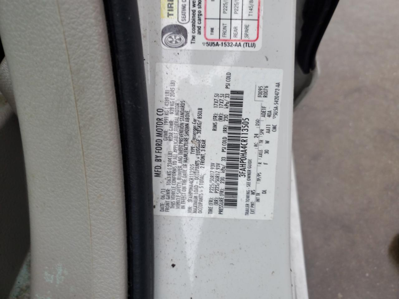 2012 Ford Fusion Se VIN: 3FAHP0HA4CR113505 Lot: 74261414