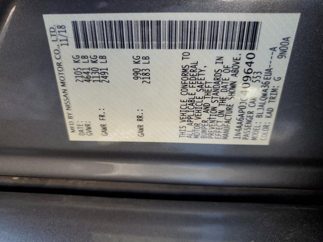 2018 Nissan Maxima 3.5S VIN: 1N4AA6AP0JC409640 Lot: 75918774