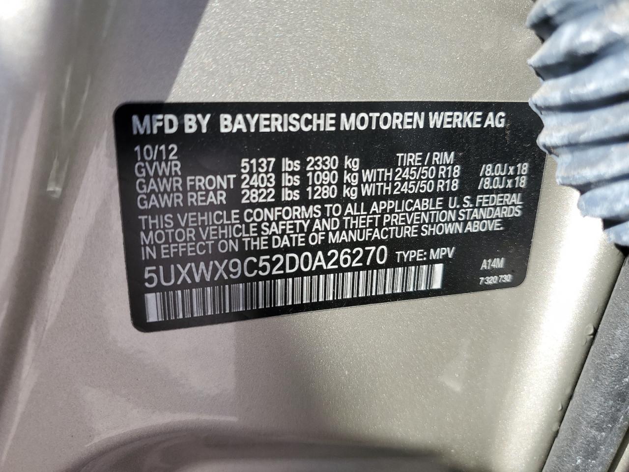 VIN 5UXWX9C52D0A26270 2013 BMW X3 no.13