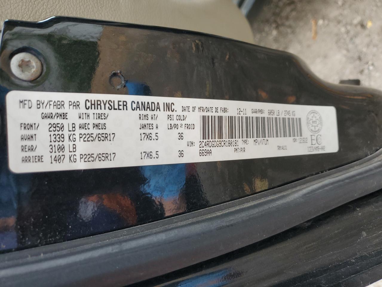 2C4RDGDG9CR180181 2012 Dodge Grand Caravan Crew