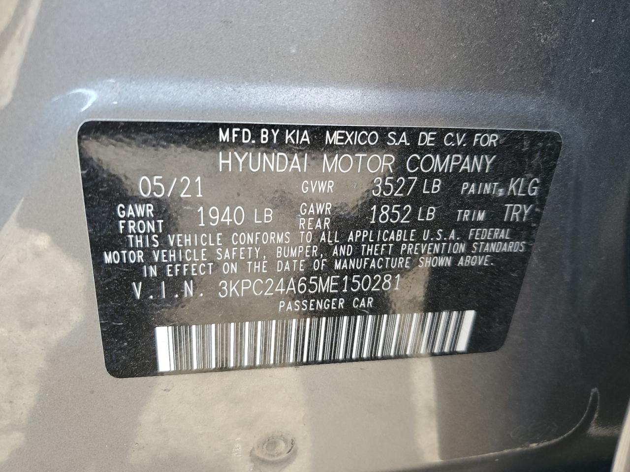 2021 Hyundai Accent Se VIN: 3KPC24A65ME150281 Lot: 78212854