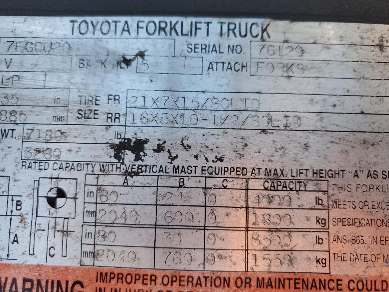 7FGCU2076129 2002 Toyota Forklift