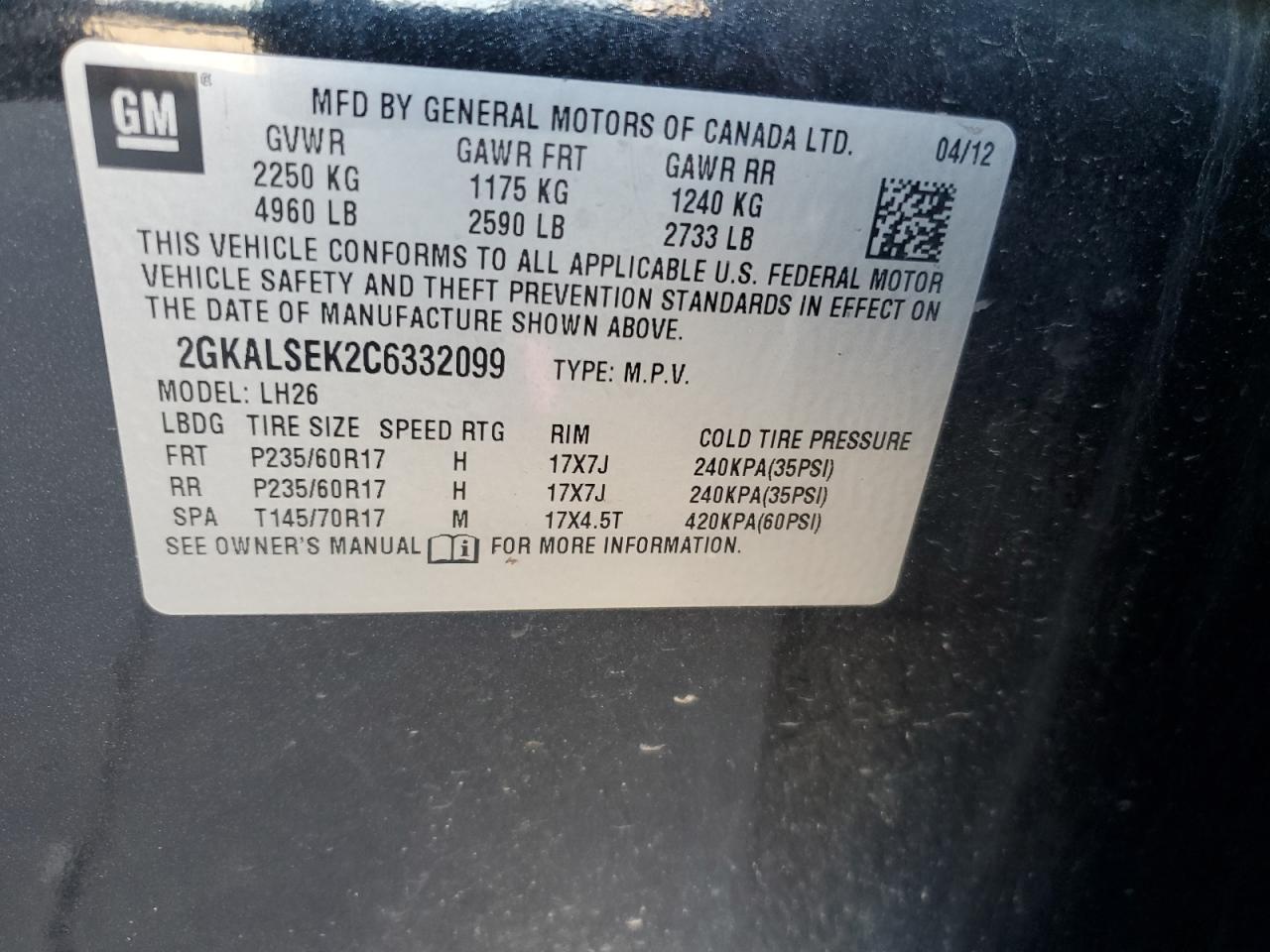 2GKALSEK2C6332099 2012 GMC Terrain Sle