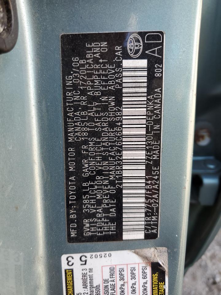 2006 Toyota Corolla Ce VIN: 2T1BR32E76C664982 Lot: 76362614