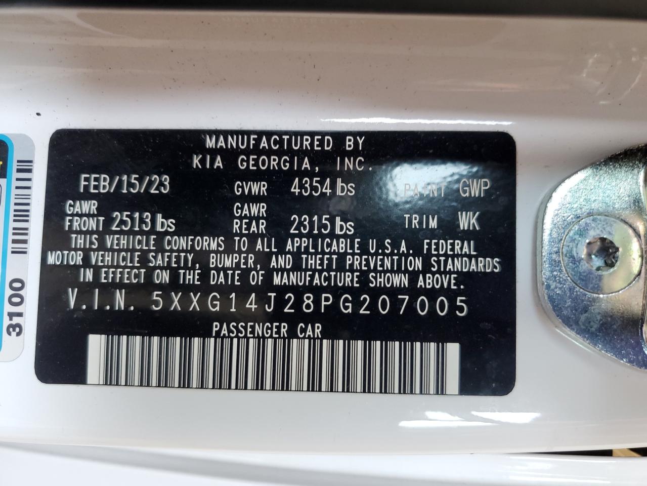 2023 Kia K5 Lxs VIN: 5XXG14J28PG207005 Lot: 76061054