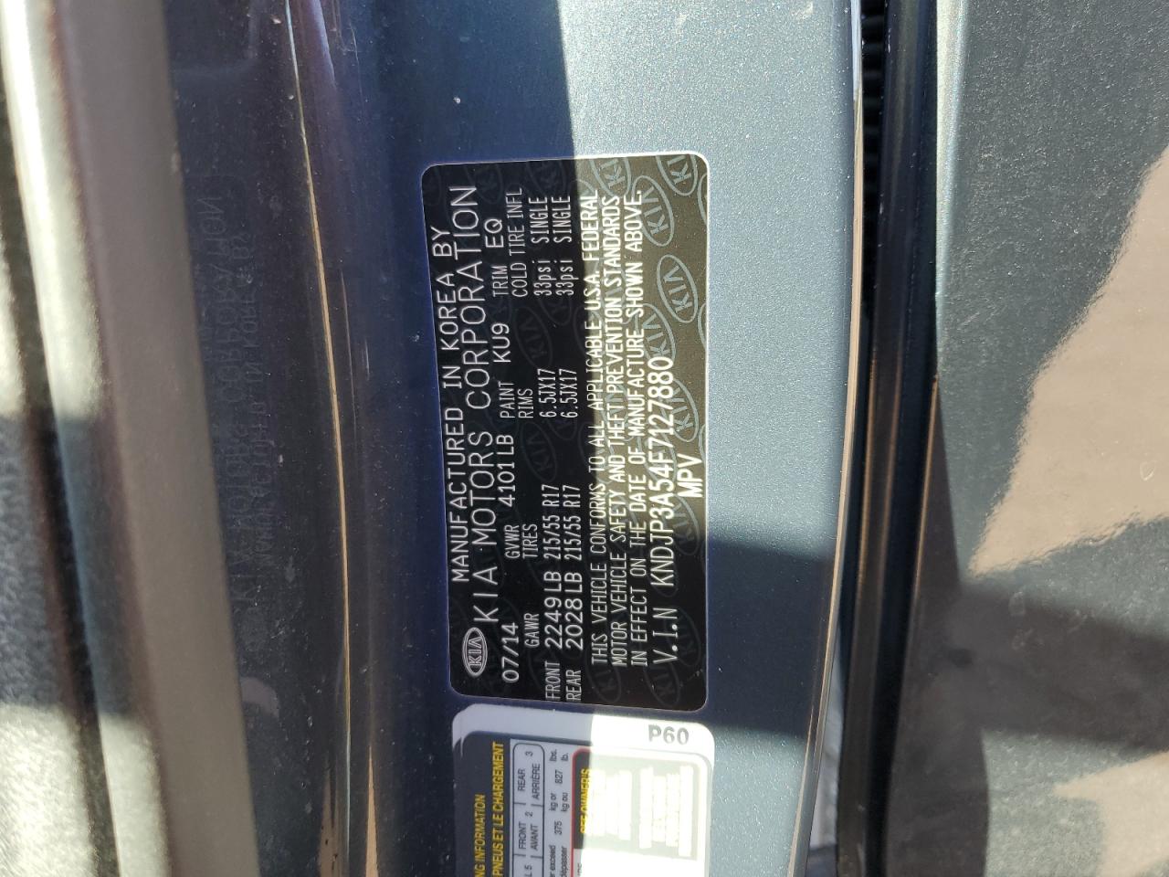 2015 Kia Soul + VIN: KNDJP3A54F7127880 Lot: 74933514