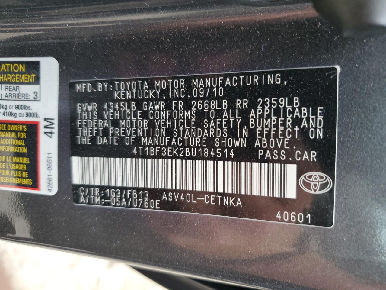 4T1BF3EK2BU184514 2011 Toyota Camry Base