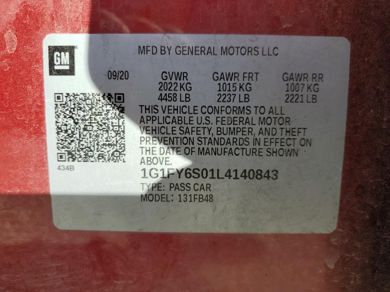 1G1FY6S01L4140843 2020 Chevrolet Bolt Ev Lt