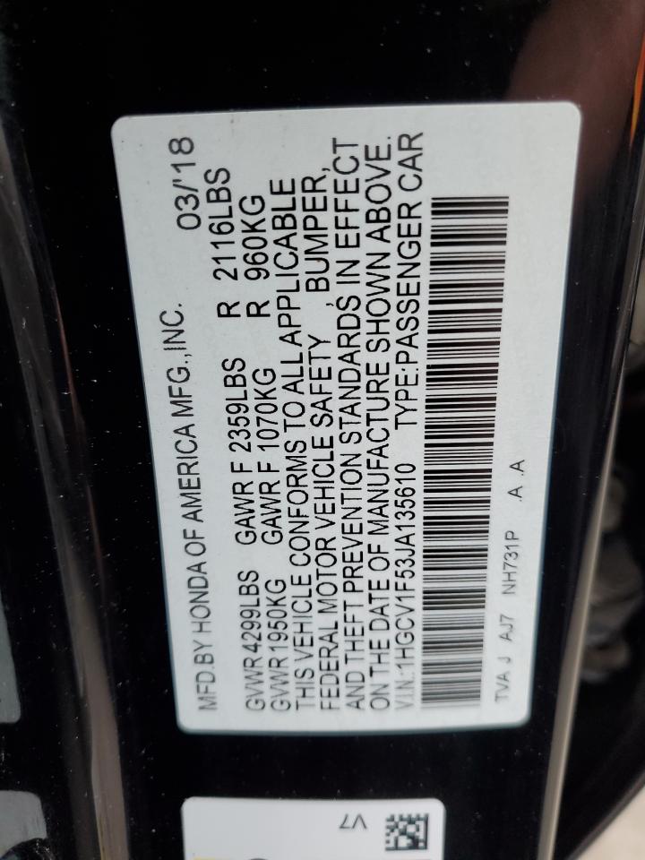 1HGCV1F53JA135610 2018 Honda Accord Exl