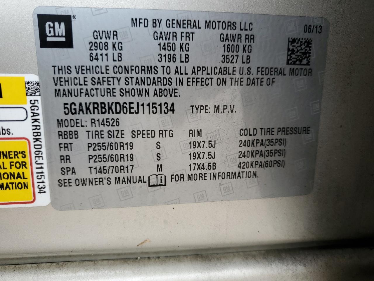 2014 Buick Enclave VIN: 5GAKRBKD6EJ115134 Lot: 75080024