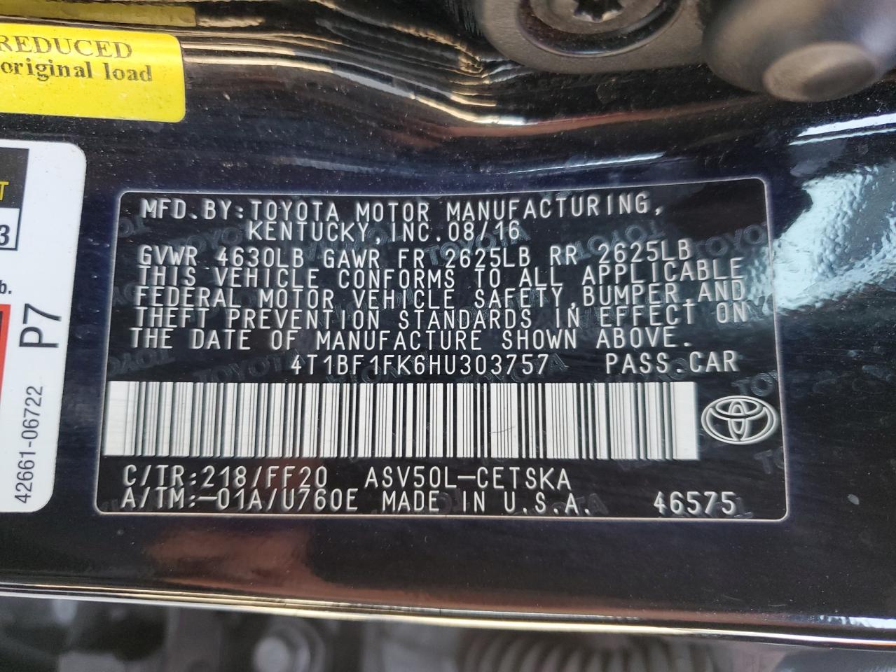 4T1BF1FK6HU303757 2017 Toyota Camry Le