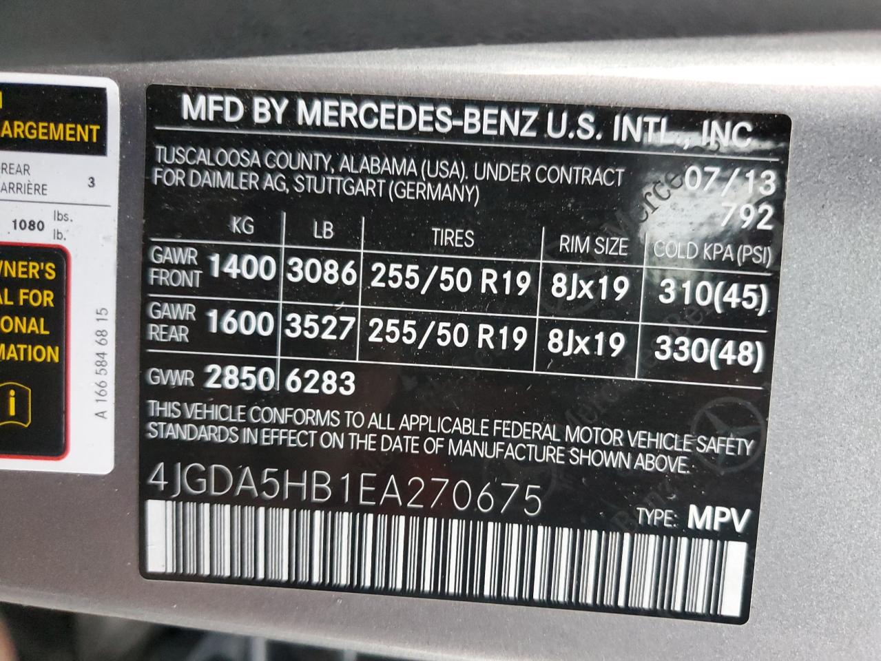 2014 Mercedes-Benz Ml 350 4Matic VIN: 4JGDA5HB1EA270675 Lot: 73920284