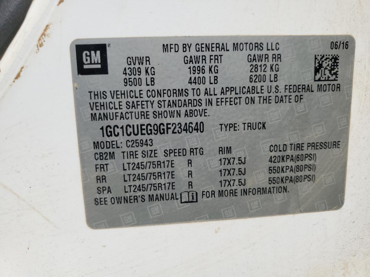 2016 Chevrolet Silverado C2500 Heavy Duty VIN: 1GC1CUEG9GF234640 Lot: 74813294