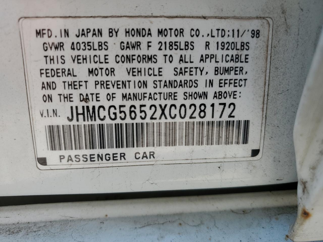 JHMCG5652XC028172 1999 Honda Accord Ex