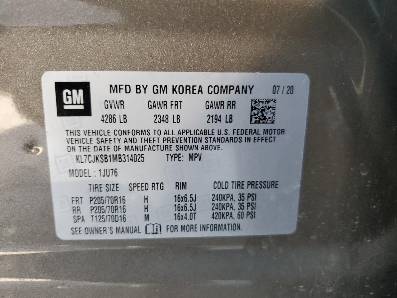 KL7CJKSB1MB314025 2021 Chevrolet Trax Ls