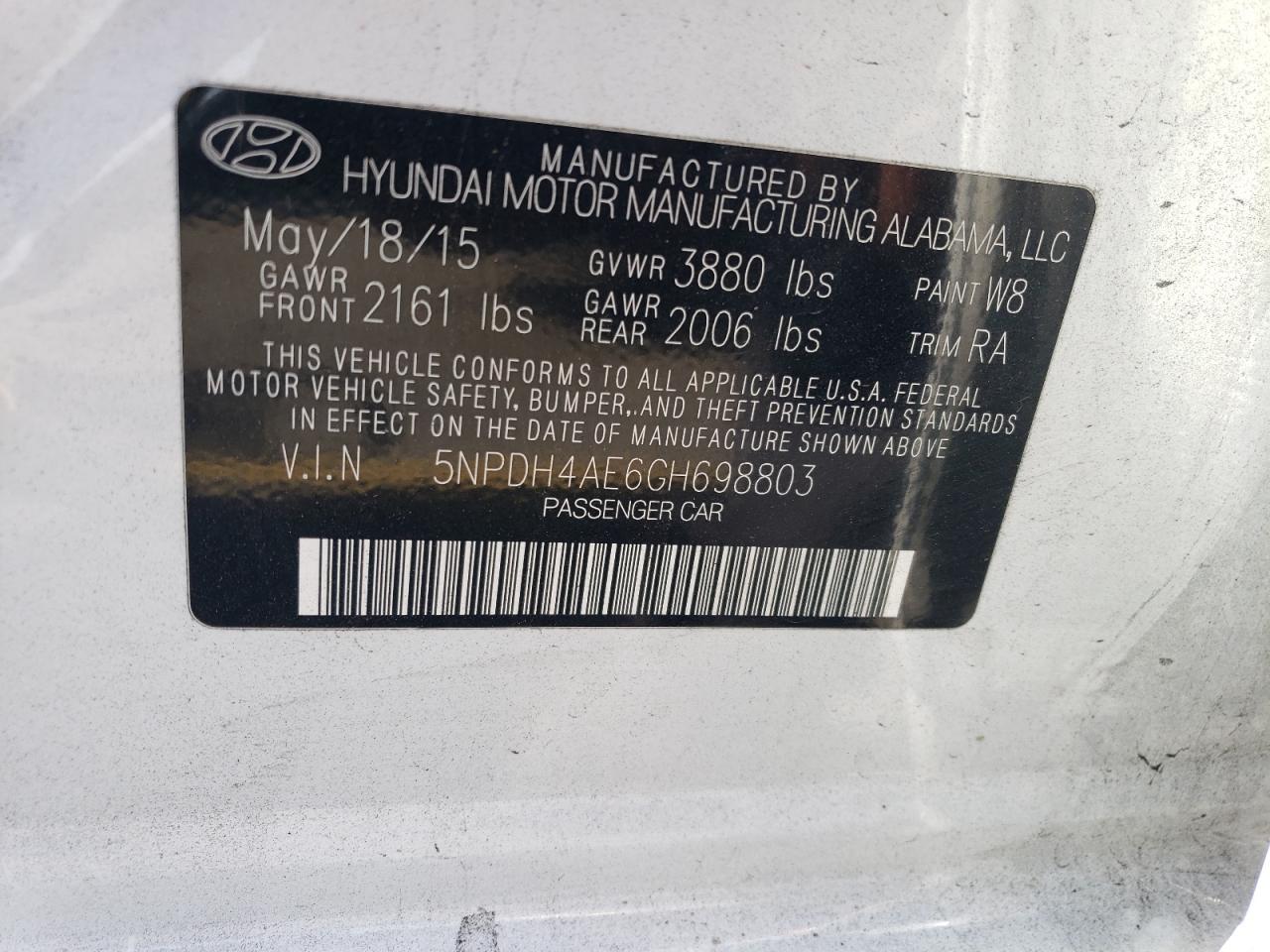 5NPDH4AE6GH698803 2016 HYUNDAI ELANTRA - Image 12