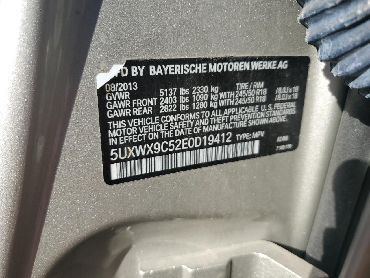 5UXWX9C52E0D19412 2014 BMW X3 xDrive28I