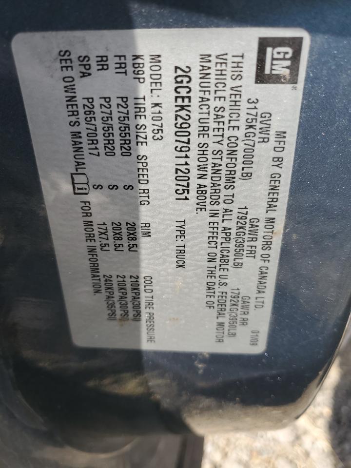 2009 Chevrolet Silverado K1500 Lt VIN: 2GCEK290791120751 Lot: 74490624