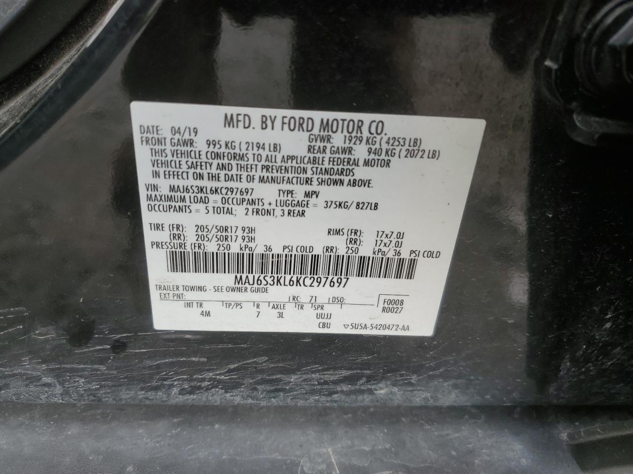 MAJ6S3KL6KC297697 2019 Ford Ecosport Titanium