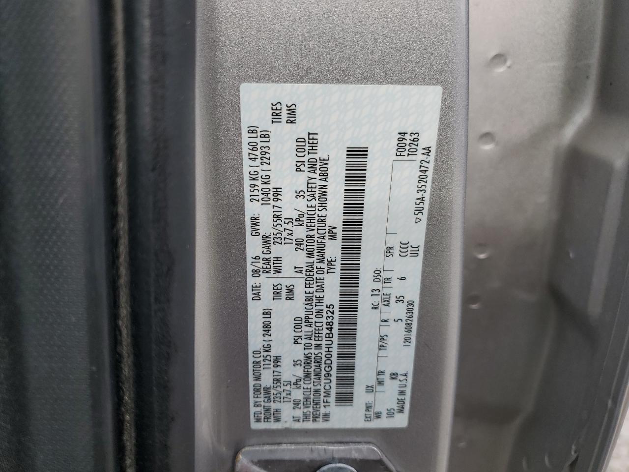 1FMCU9GD0HUB48325 2017 Ford Escape Se