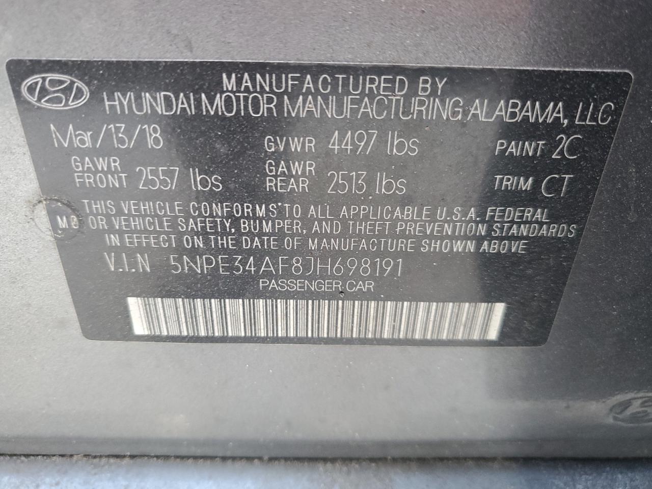 5NPE34AF8JH698191 2018 Hyundai Sonata Sport