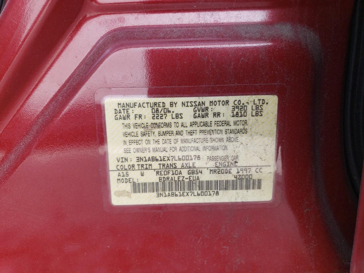 2007 Nissan Sentra 2.0 VIN: 3N1AB61EX7L600178 Lot: 78270074