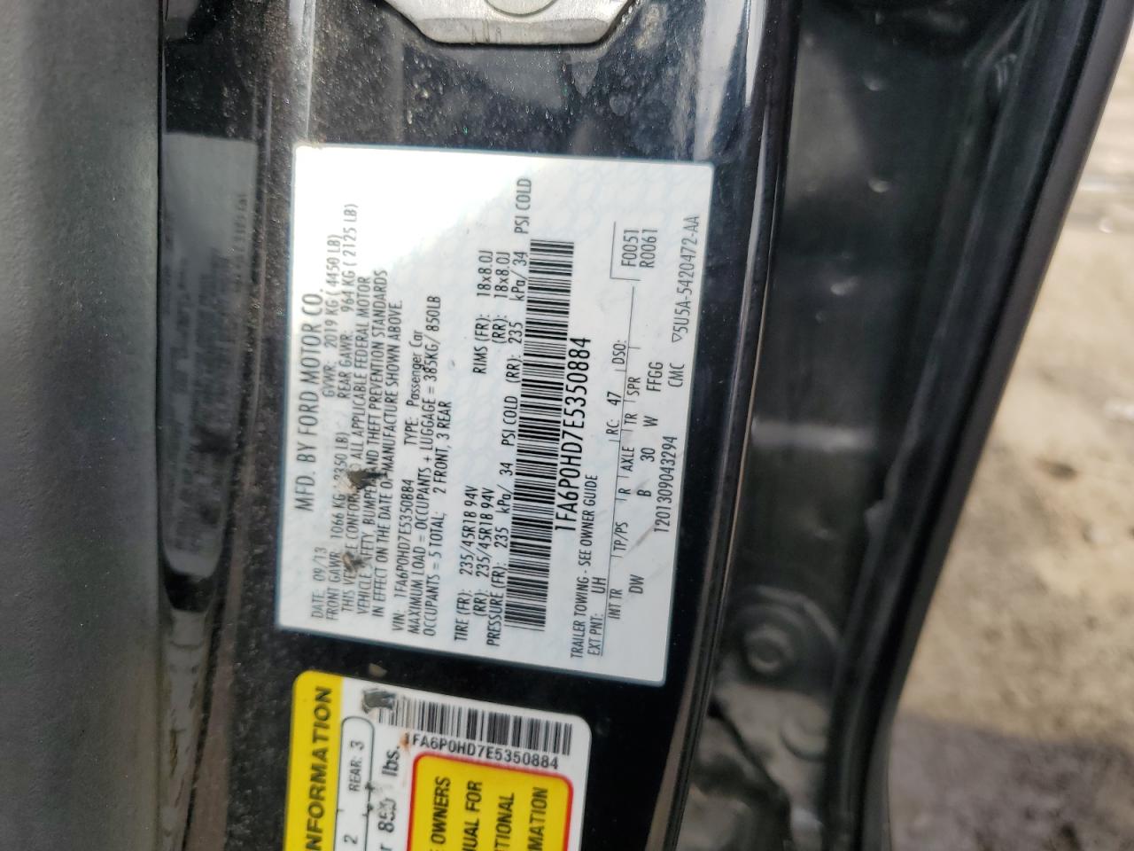 1FA6P0HD7E5350884 2014 Ford Fusion Se