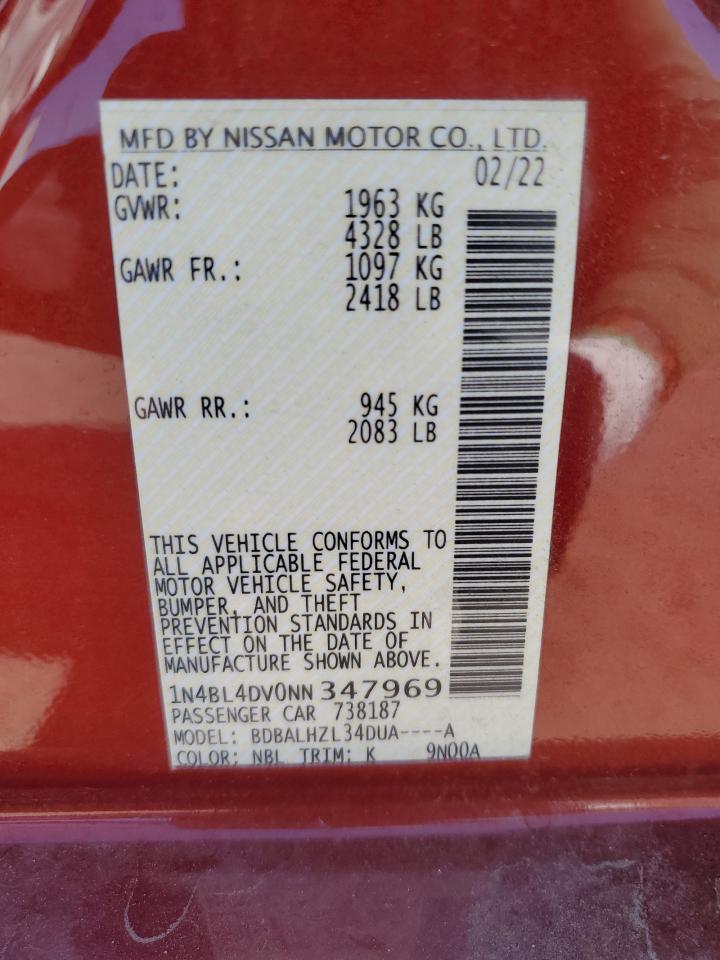 1N4BL4DV0NN347969 2022 Nissan Altima Sv