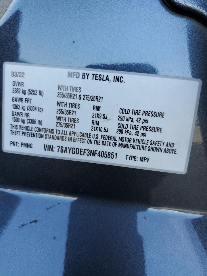 7SAYGDEF3NF405851 2022 Tesla Model Y