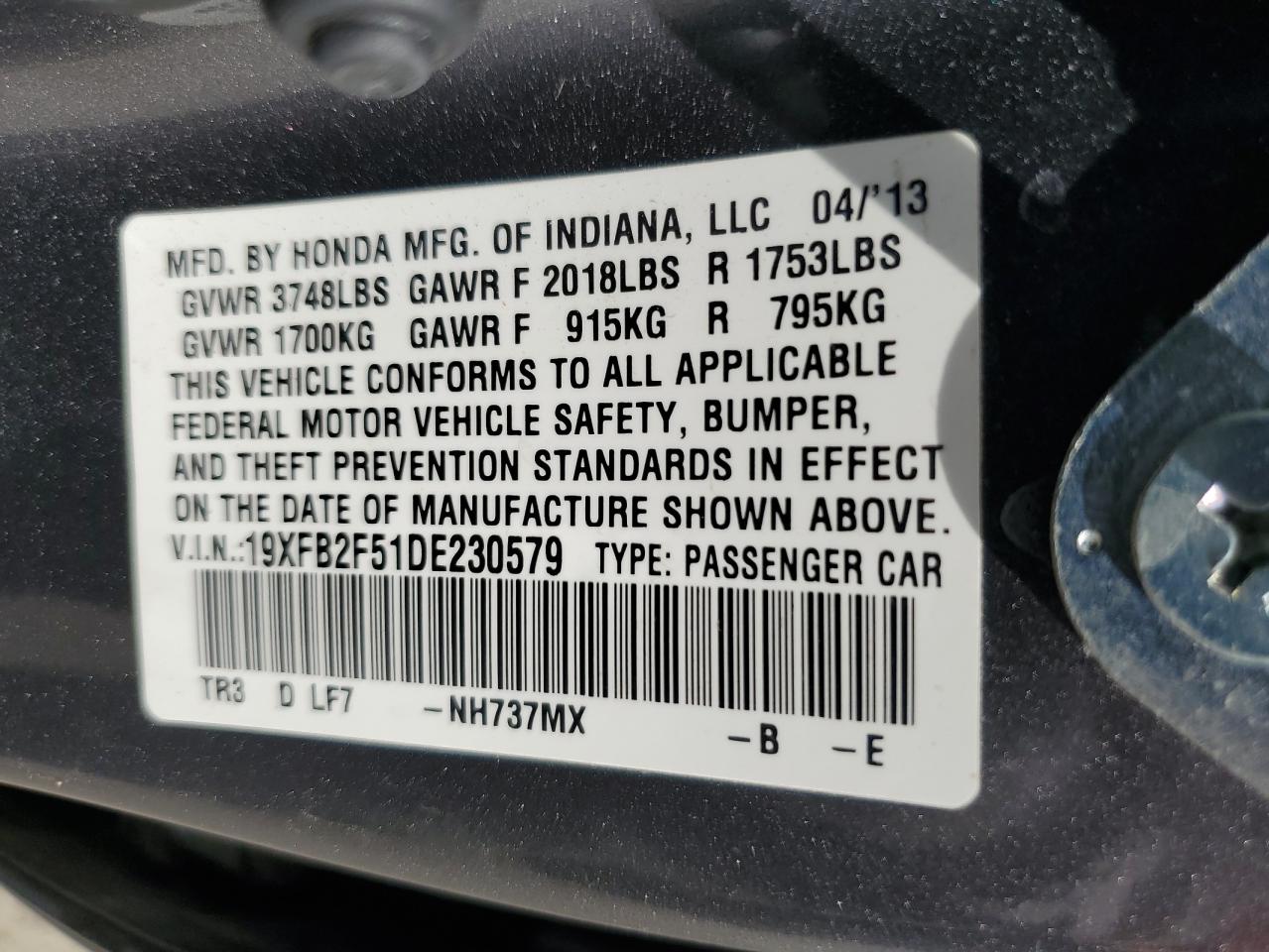 19XFB2F51DE230579 2013 Honda Civic Lx