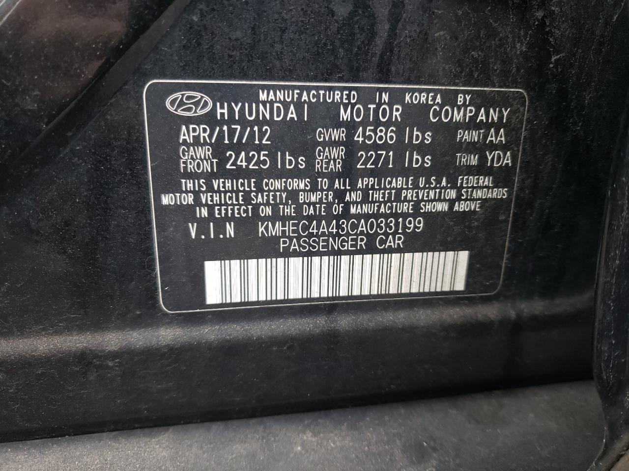 KMHEC4A43CA033199 2012 Hyundai Sonata Hybrid