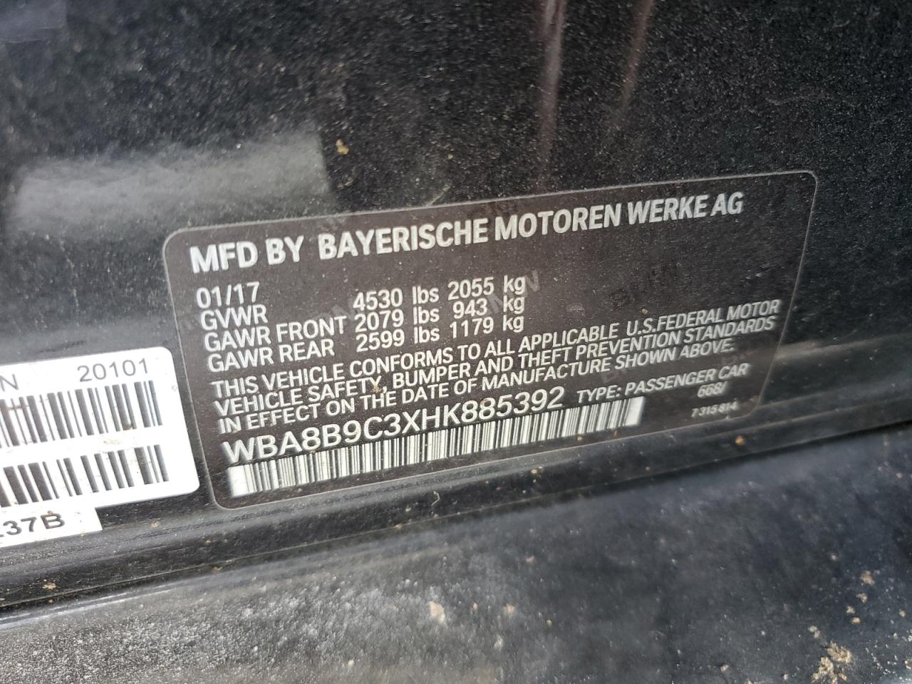 VIN WBA8B9C3XHK885392 2017 BMW 3 SERIES no.12