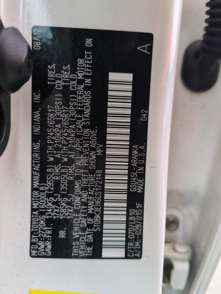 2012 Toyota Highlander Base VIN: 5TDBK3EH6CS172148 Lot: 74014214