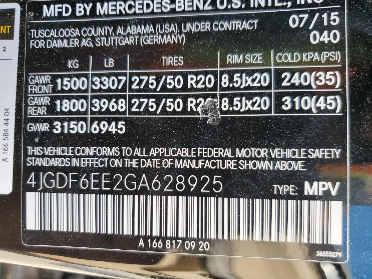 4JGDF6EE2GA628925 2016 Mercedes-Benz Gl 450 4Matic