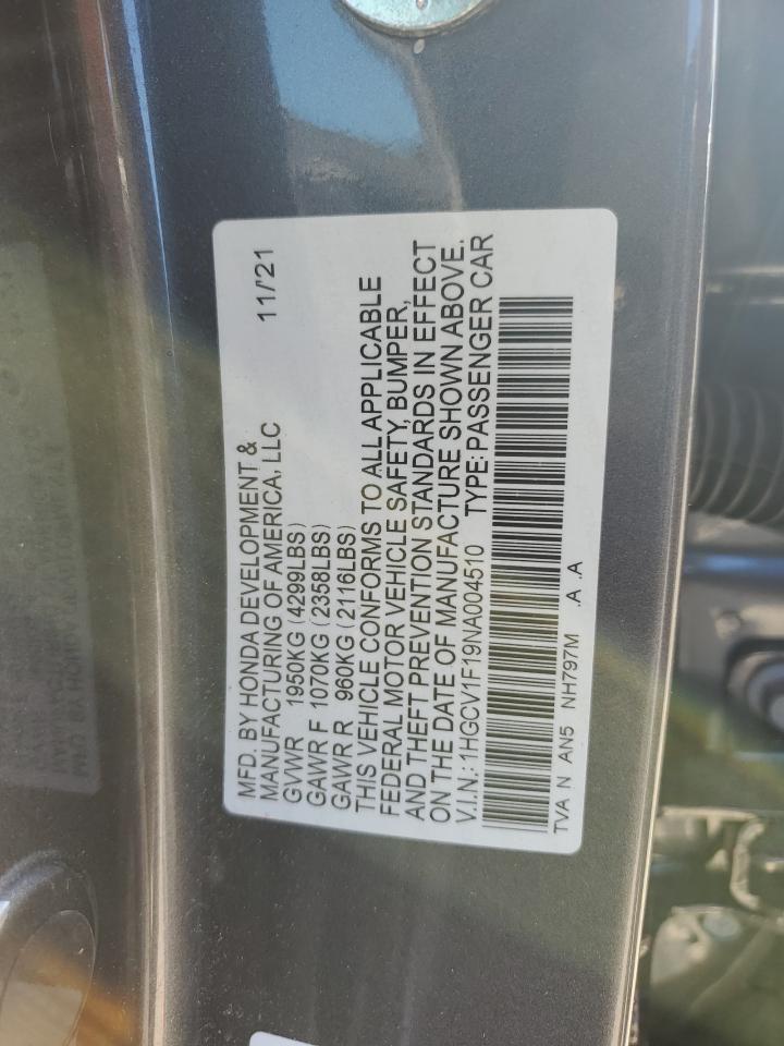 1HGCV1F19NA004510 2022 Honda Accord Lx