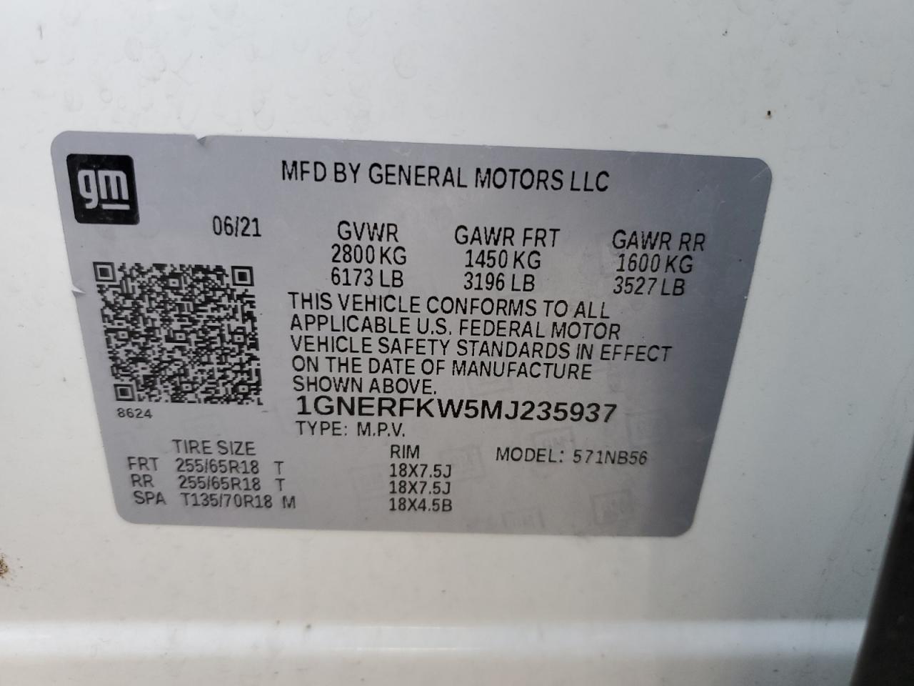 1GNERFKW5MJ235937 2021 Chevrolet Traverse Ls