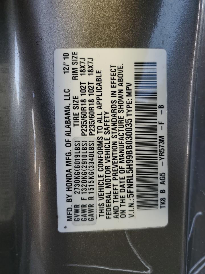 5FNRL5H99BB030035 2011 Honda Odyssey Touring