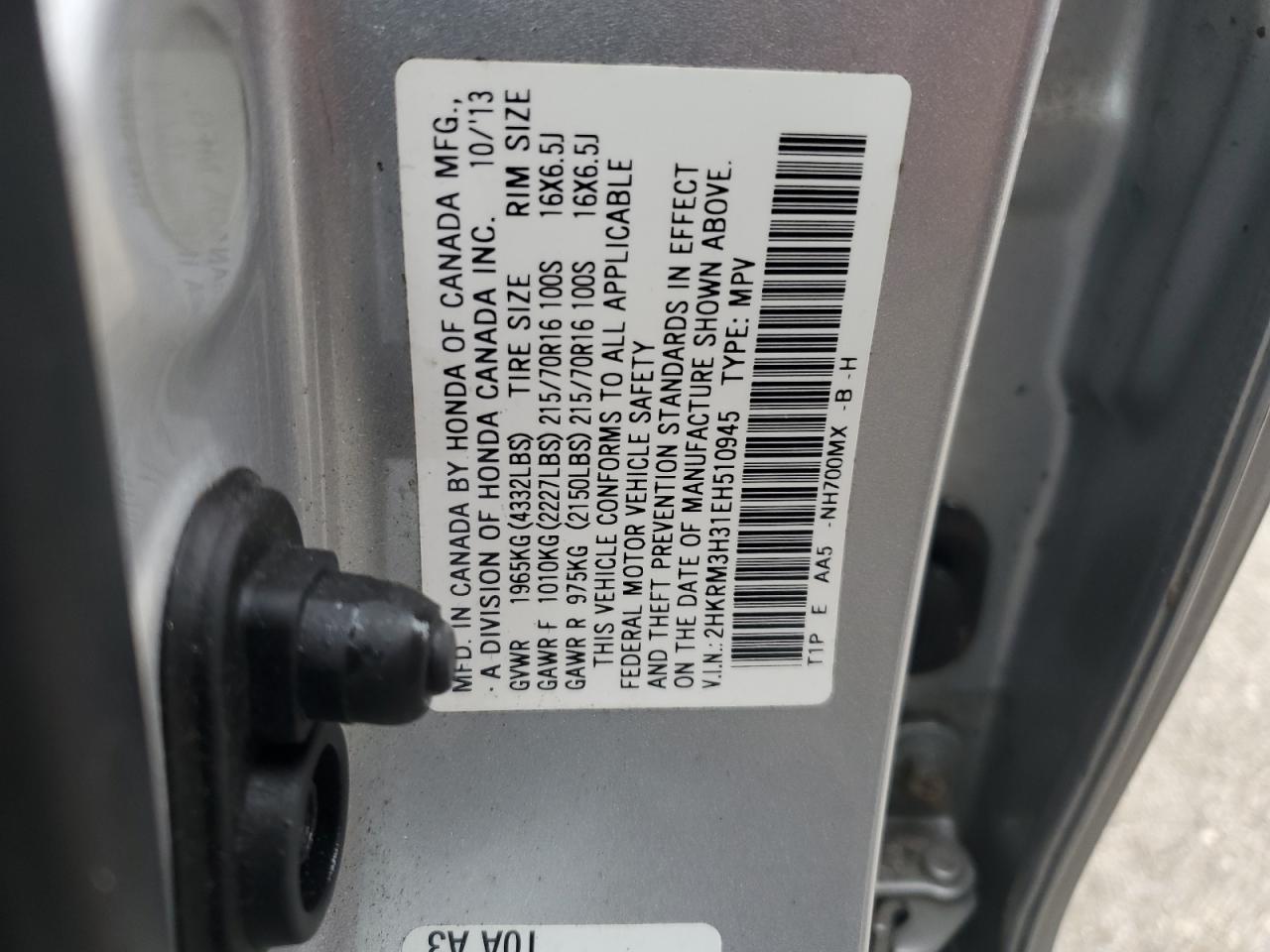 2HKRM3H31EH510945 2014 Honda Cr-V Lx