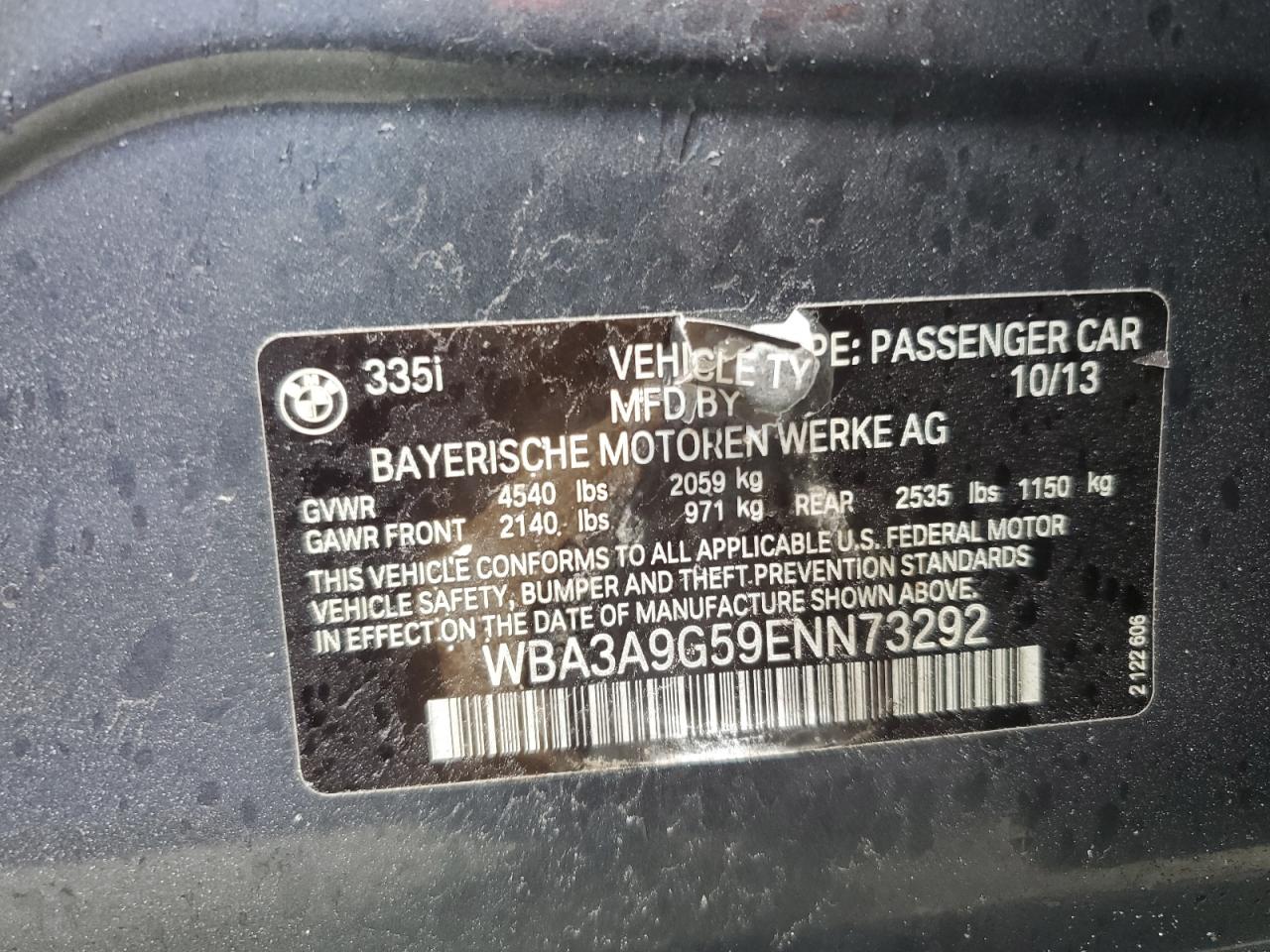 WBA3A9G59ENN73292 2014 BMW 335 I