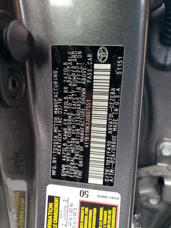 4T1B11HK3JU607551 2018 Toyota Camry L