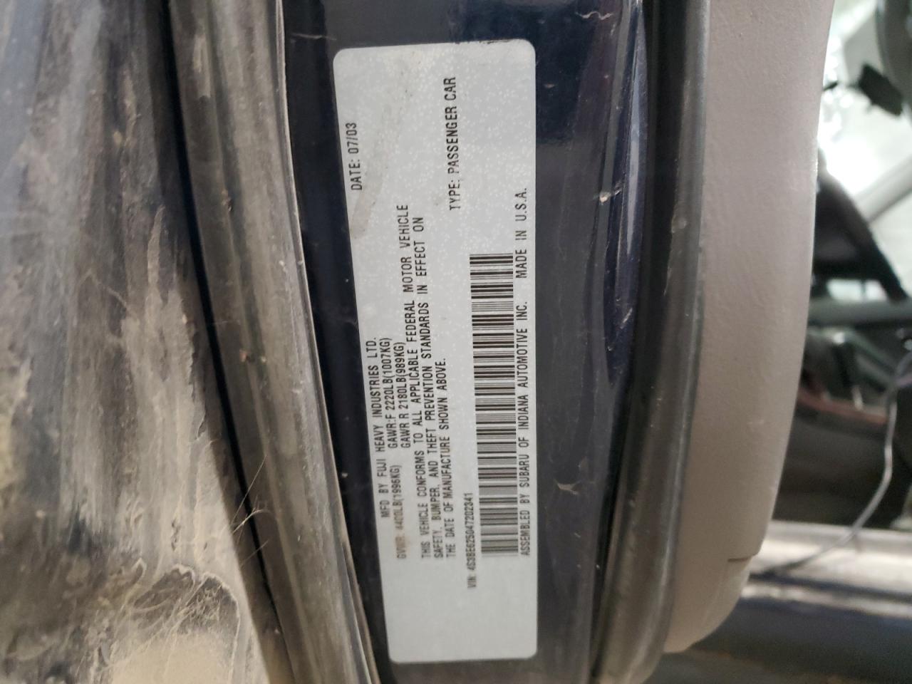 4S3BE625047202341 2004 Subaru Legacy L Special