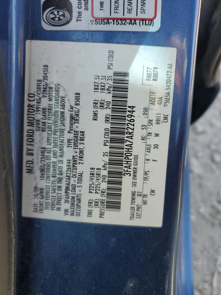 2010 Ford Fusion Se VIN: 3FAHP0HA7AR226944 Lot: 74441044