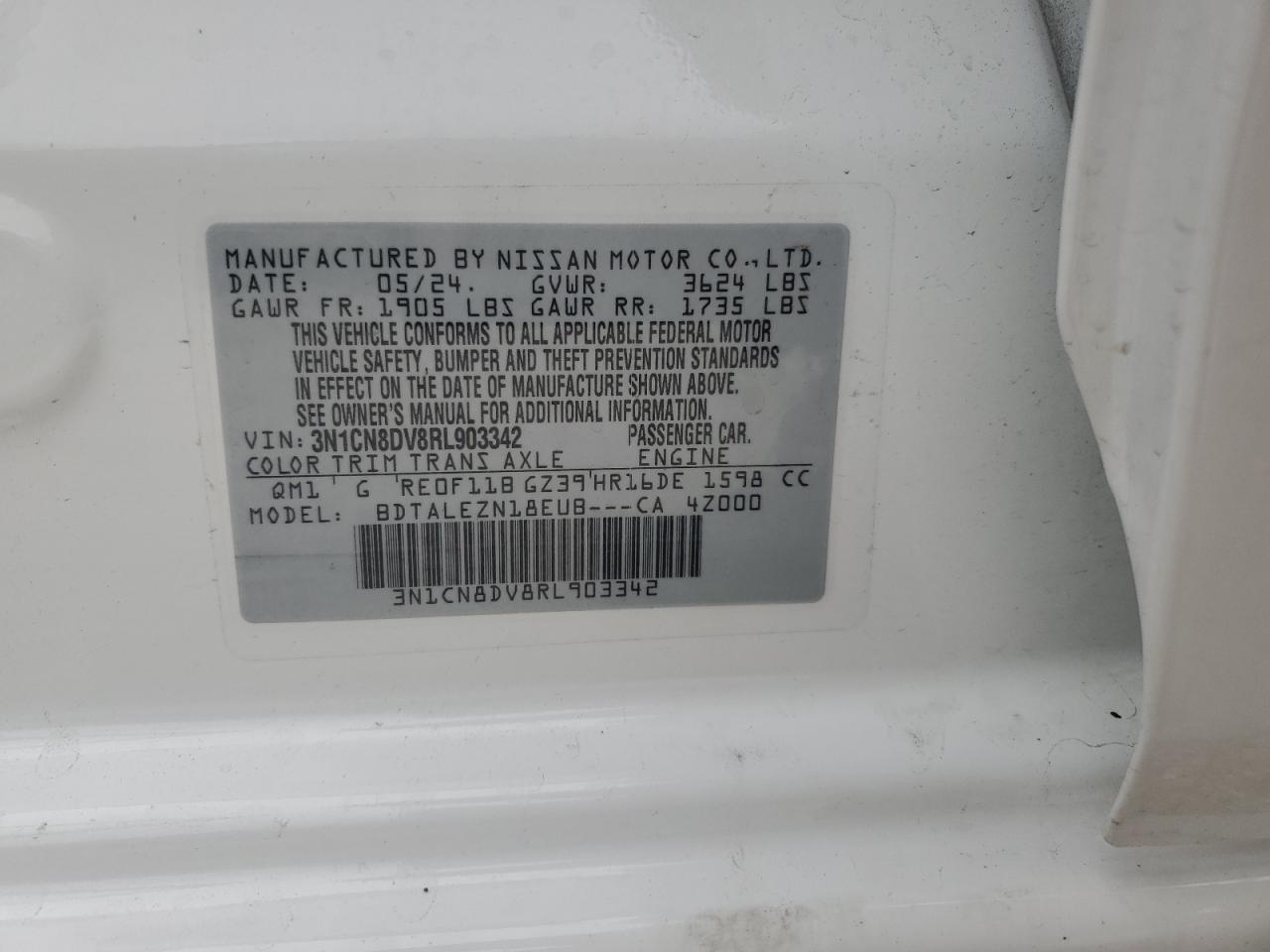 3N1CN8DV8RL903342 2024 Nissan Versa S