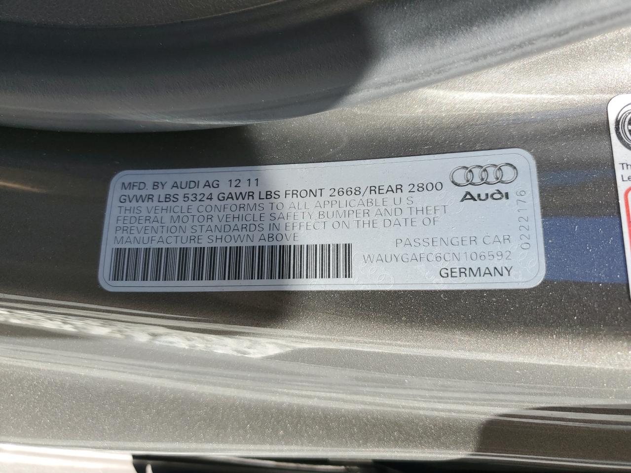 2012 Audi A7 Premium Plus VIN: WAUYGAFC6CN106592 Lot: 76481564